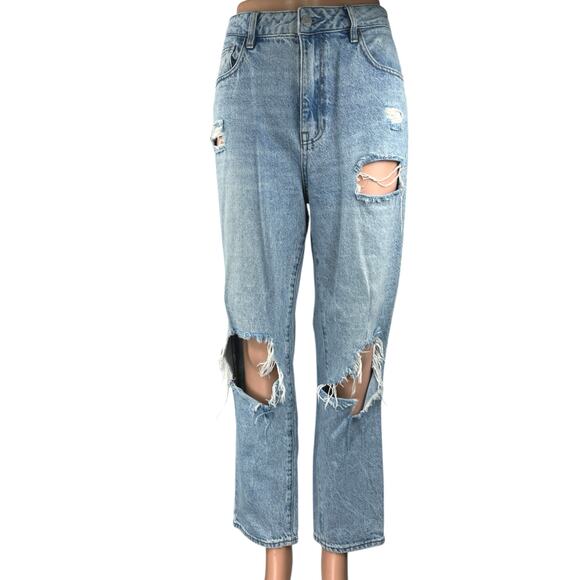 Pacsun Women's Blue Distressed Light Wash High Rise Straight Denim Jeans Size 29 - Picture 1 of 5